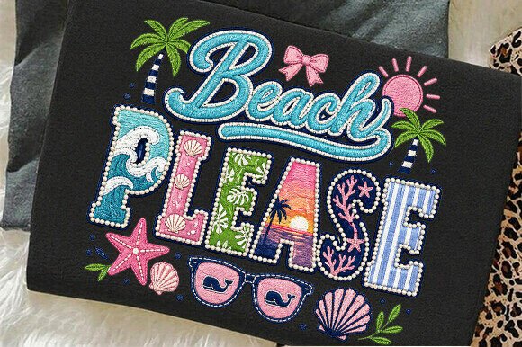 Download Beach Please Summer 2026 Embroidery PNG - Premium Resources