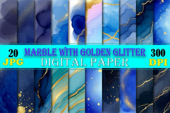 Download 20 Blue Teal Gold Marble Glitter Paper - Premium Resources